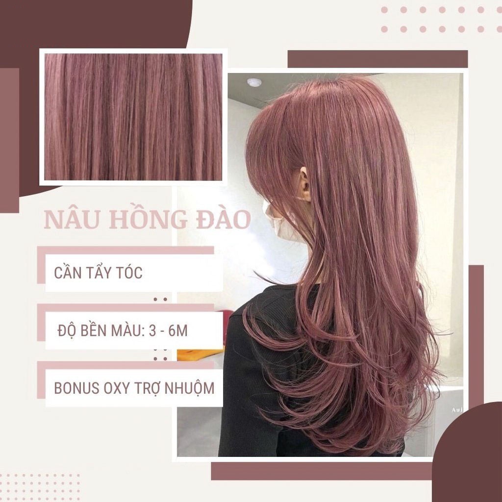 Thuốc Nhuộm Tóc Màu NÂU HỒNG ĐÀO Không Tẩy Tặng Kèm Oxy , Găng Tay , Mũ Ủ