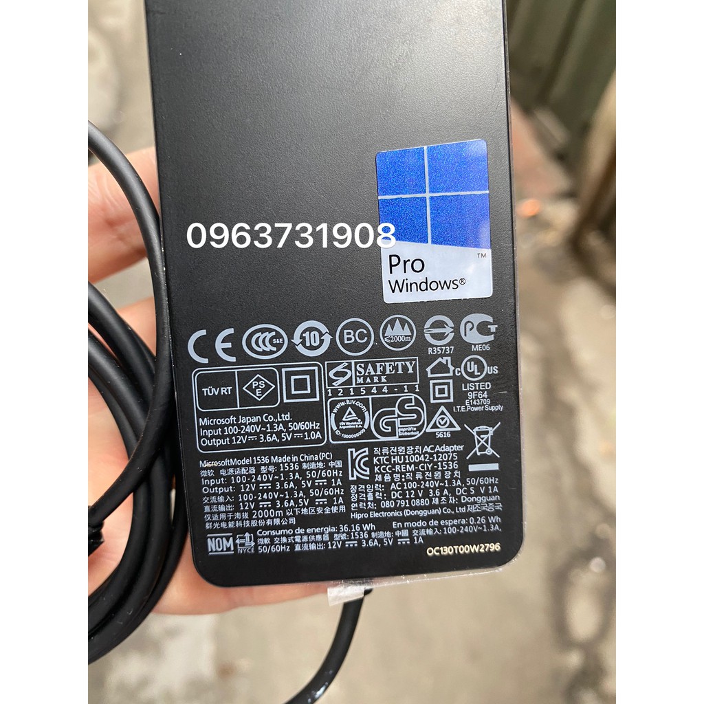 Sạc Microsoft Surface Pro 1, Pro 2 12V 3.6A bản gốc