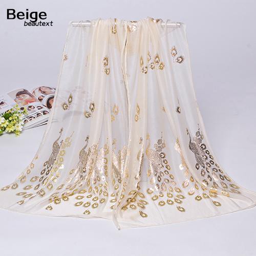 Khăn voan choàng cổ họa tiết hình chim công thời trang