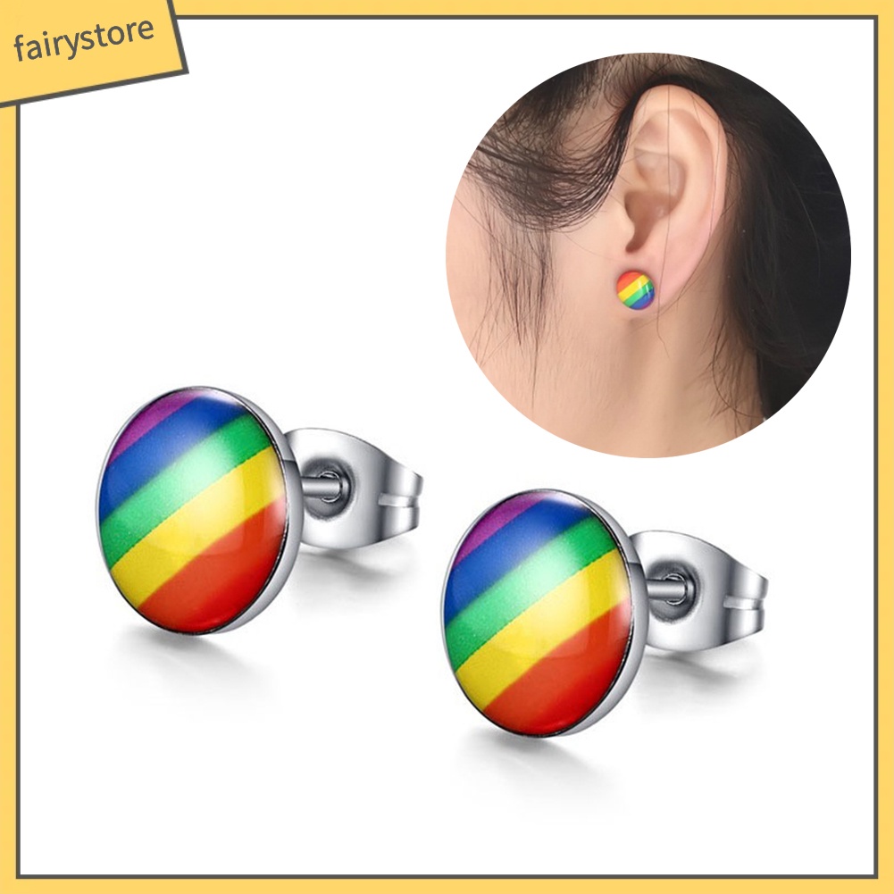 Khuyên Tai Tròn Màu Sắc Cầu Vồng Thời Trang Thanh Lịch Dành Cho Nữ