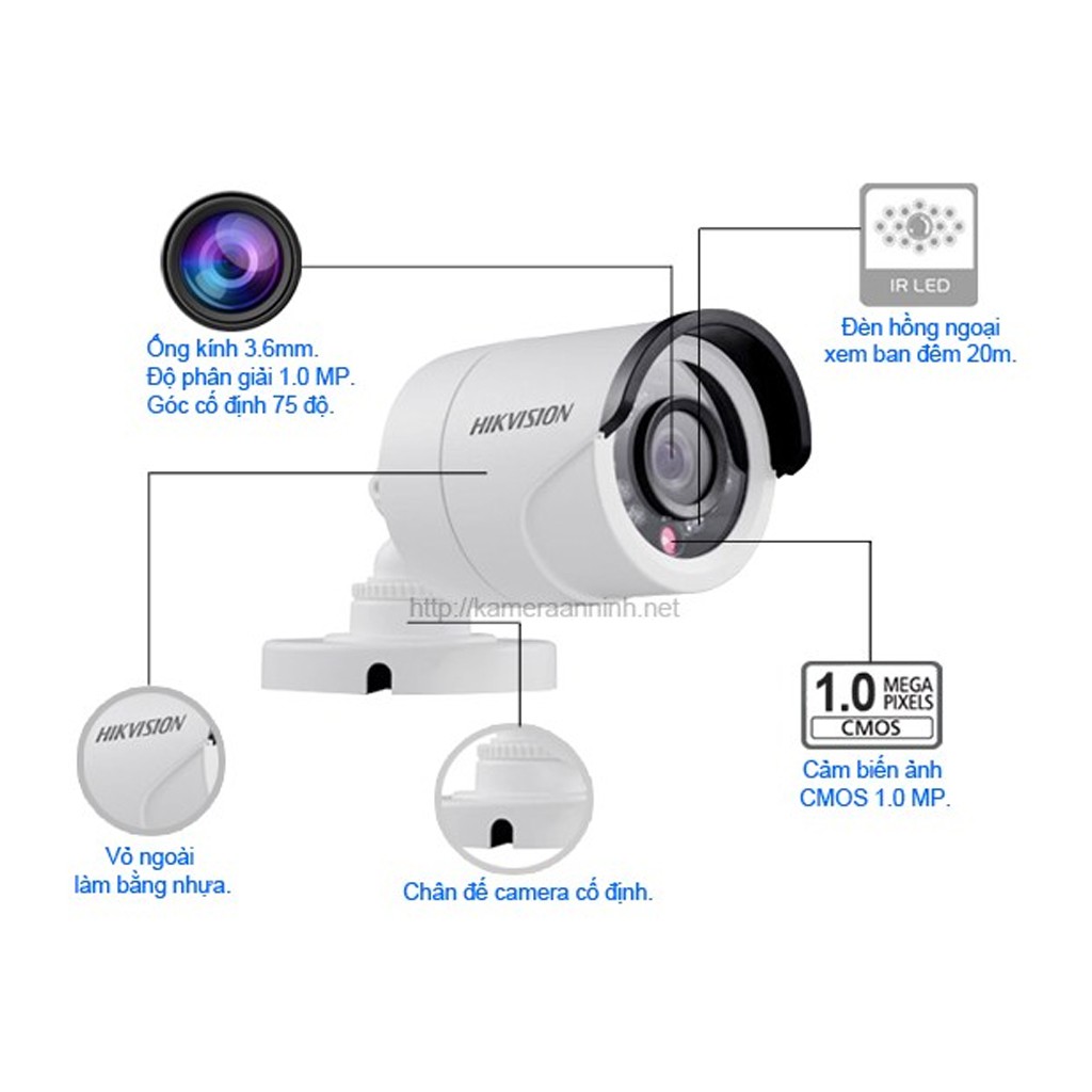 Camera HIKVISION HD-TVI thân trụ 1MP - DS-2CE16C0T-IRP