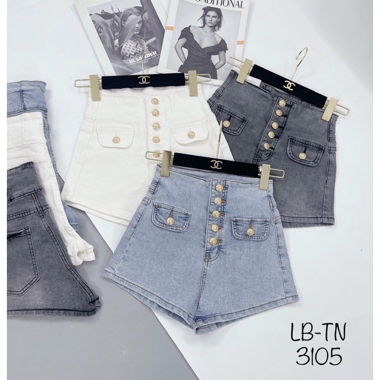 Quần short jean cạp cao đính cúc
