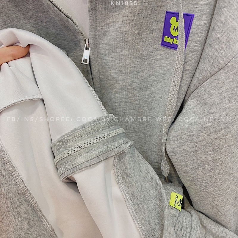 [KN1855]🤍 Áo khoác HOODIE ZIP nỉ xốp tag cao su MICKEY form rộng unisex (Có sẵn/ảnh thật) | BigBuy360 - bigbuy360.vn