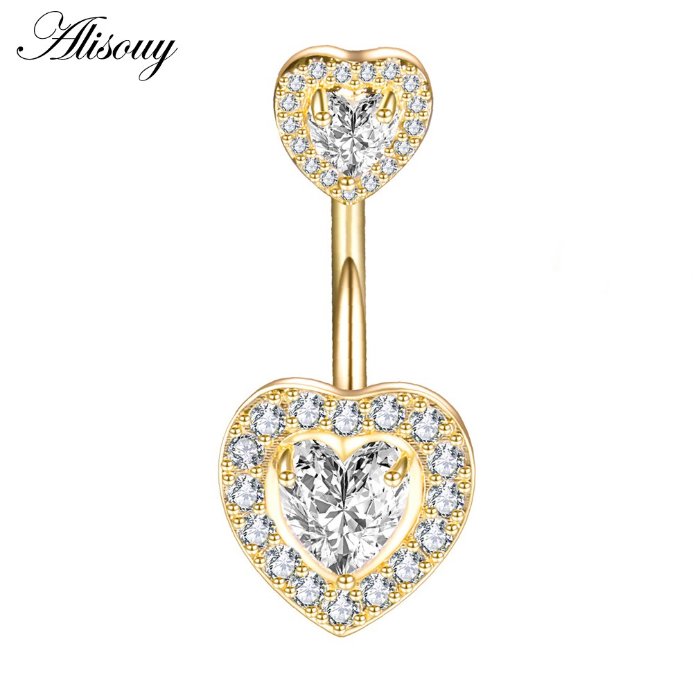 Alisouy 1 Khuyên Rốn Thép Không Gỉ Đính Đá cz Hình Trái Tim