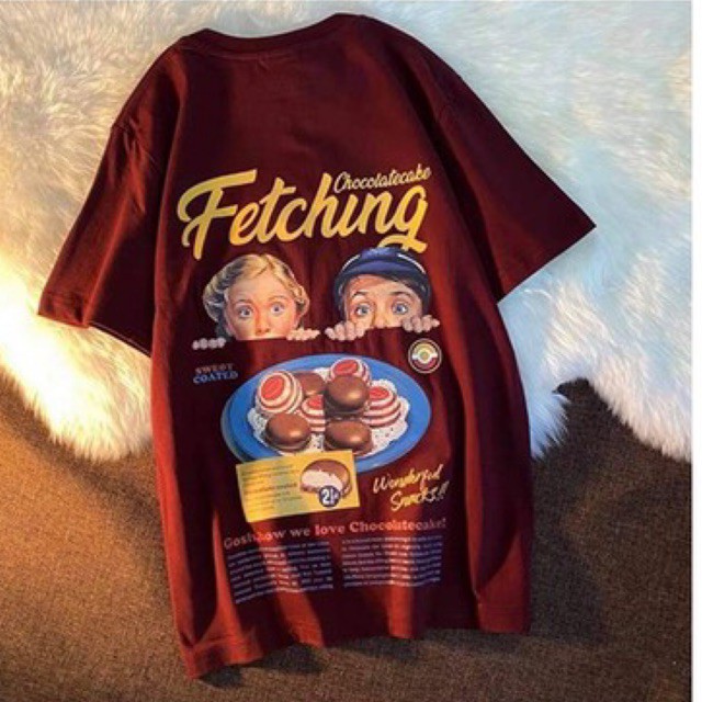 Áo Thun Unisex FETCHING CHOCOLATE❤Màu Đỏ Mận Siêu Kool❤️ Tay Lỡ form rộng Nam/Nữ ❤️ [FREESHIP] | BigBuy360 - bigbuy360.vn