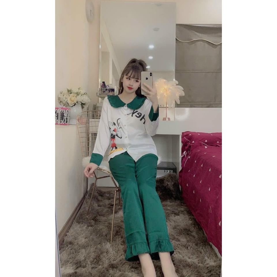 Đồ Bộ Pijama - Bộ Lụa Tay Dài Tiểu Thư Cổ Nơ | BigBuy360 - bigbuy360.vn