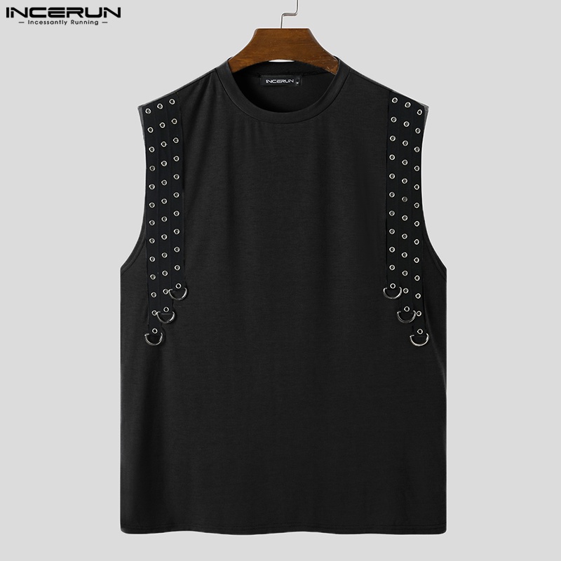 Áo thun ba lỗ INCERUN cổ tròn phối nút kim loại thời trang dành cho nam