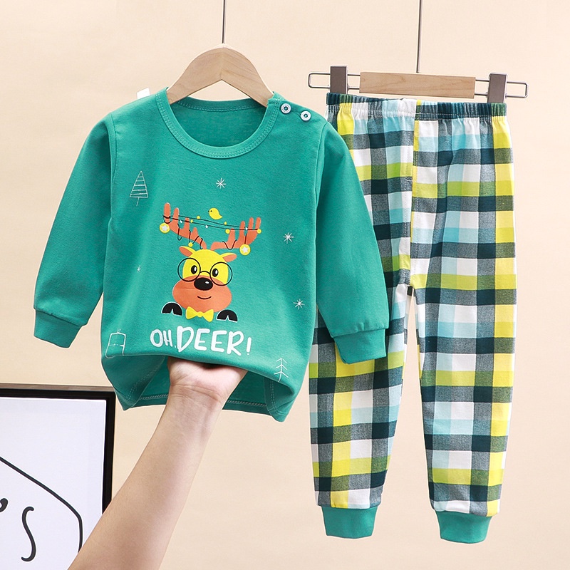 Bộ Đồ Ngủ Tay Dài Chất Cotton In Họa Tiết Hoạt Hình Phong Cách Hàn Quốc Thời Trang Mùa Thu Xinh Xắn Cho Bé 1-6 Tuổi