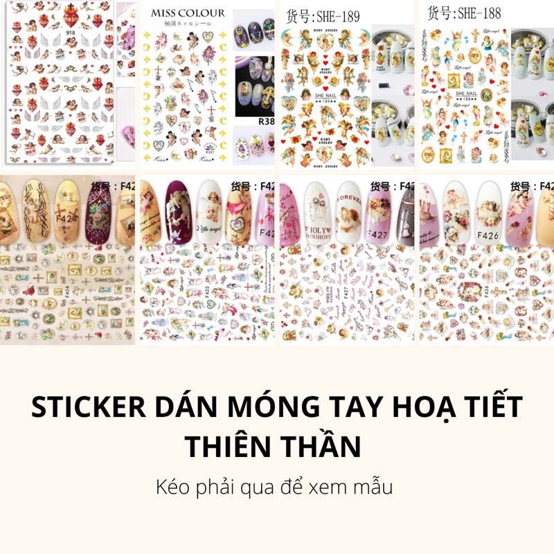 Sticker,hình dán móng hoạ tiết thiên thần cổ điển vintage dán và trang trí móng tay nail