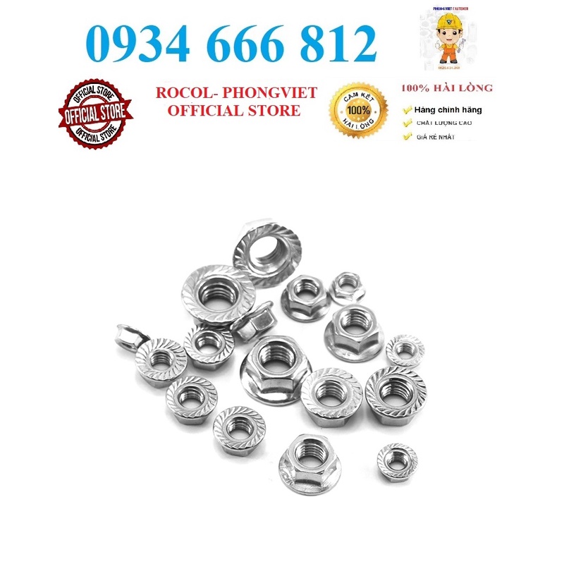 Set 50c và 10c Đai ốc liền long đen Inox304 M4,M5, M6, M8........