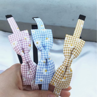 Bờm tóc nơ caro hoa cúc