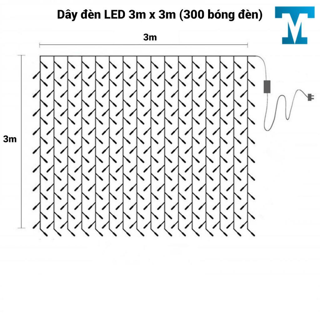 Đèn trang trí rèm 3x3m 16 dây thả, đèn led rèm mưa màu vàng ấm trang trí background, quà tặng ngày 8/3,...