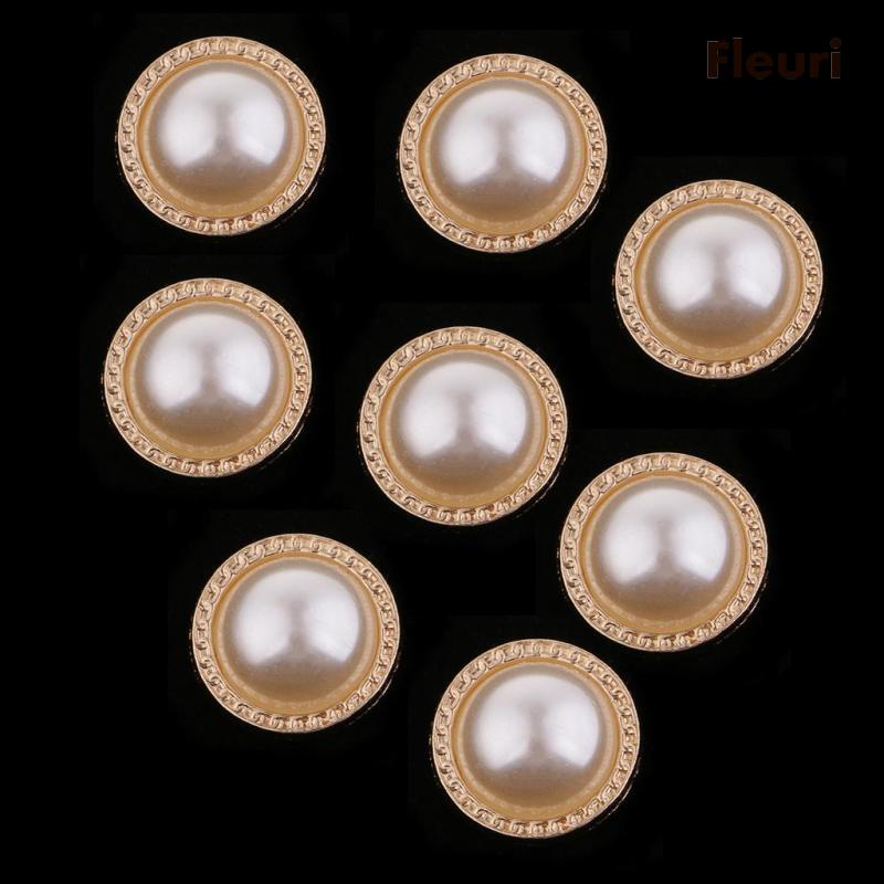 Set 8 Nút Nhựa Tròn Màu Vàng Đính Ngọc Trai Thủ Công Đa Ứng Dụng