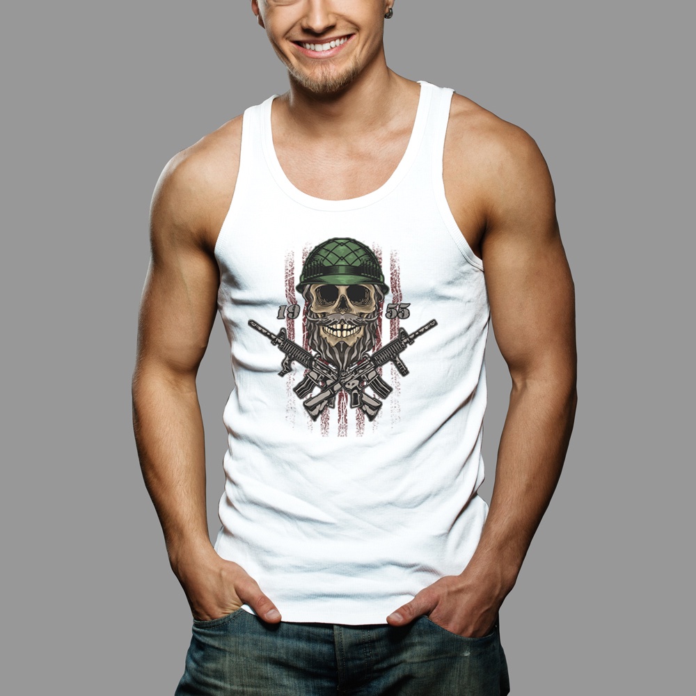 Áo Tank top thể thao HTFashion in hình american skull army