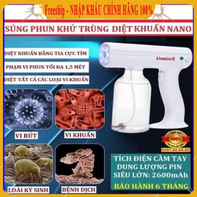 [ PHIÊN BẢN MỚI ] Máy phun khử khuẩn cầm tay/ Súng phun khử khuẩn nano tia uv chống dịch, diệt khuẩn 8 đèn led Atomizer