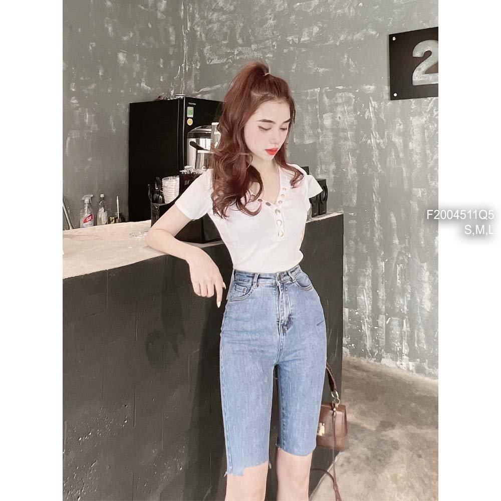 Quần jean ngố lai cắt bên rách hông lưng cao!.