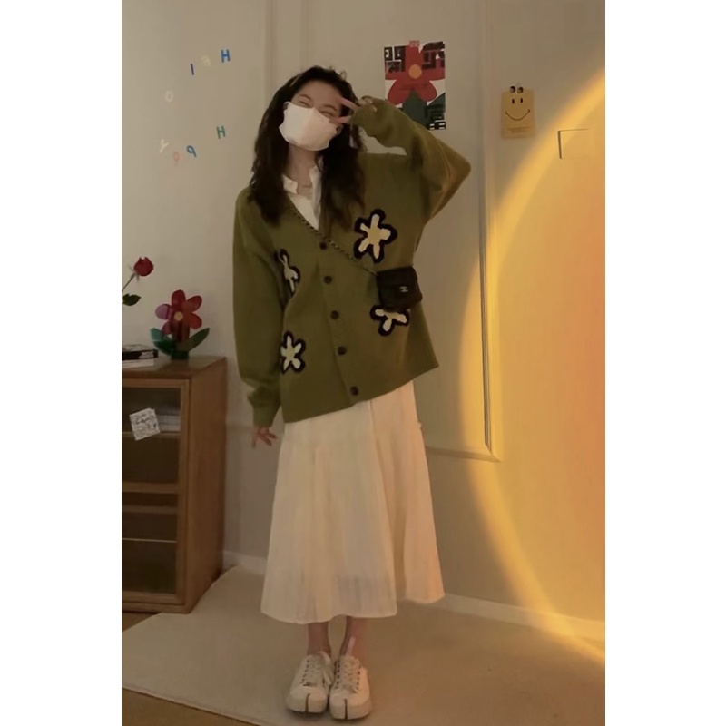 Áo khoác cardigan len nữ hoa cúc form rộng trơn Quảng châu cao cấp thu đông 2022 hot tiktok douyin kozoda AC66