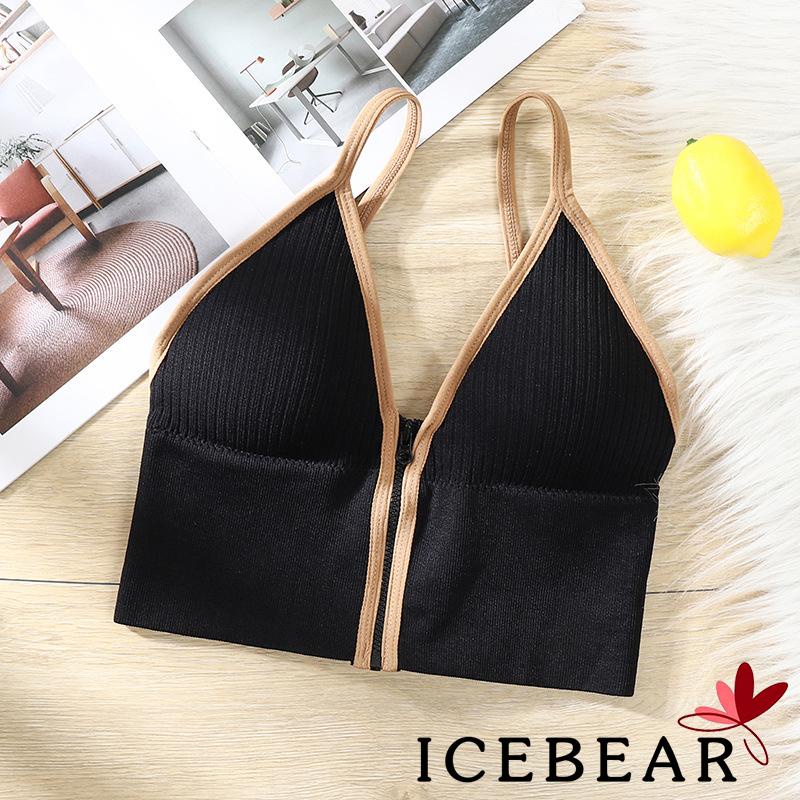 Áo Lót Croptop Không Tay Hở Lưng Có Khóa Kéo Màu Sắc Trơn Dành Cho Nữ