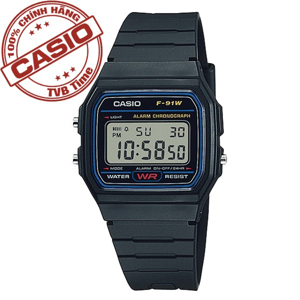 Đồng hồ nam dây nhựa Casio Standard chính hãng Anh Khuê F-91W-1DG