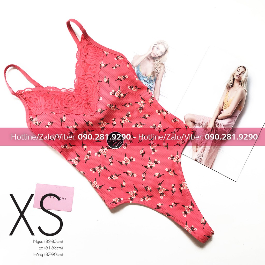 [Size XS] Bộ đồ Pink Cami Bodysuit (Coral Flowers) - Hàng chính hãng từ VS USA