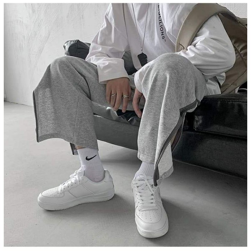 Quần jogger phối khóa zip lạ unisex nam nữ