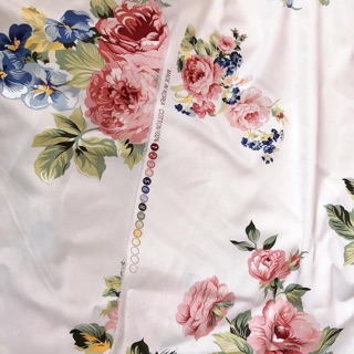 Vải thô lụa Hàn quốc khổ 1.6m nền trắng hoạ tiết hoa hồng ánh nhũ