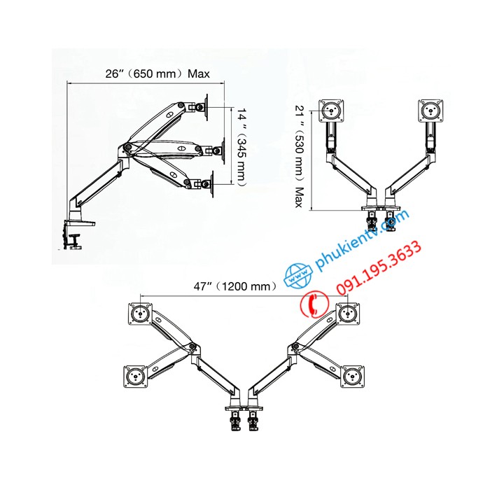 [Đen Và Trắng] Giá Treo Hai Màn Hình NB F195A 22 - 32 Inch - Tay Treo Màn Hình Kép F195A Mới Nhất