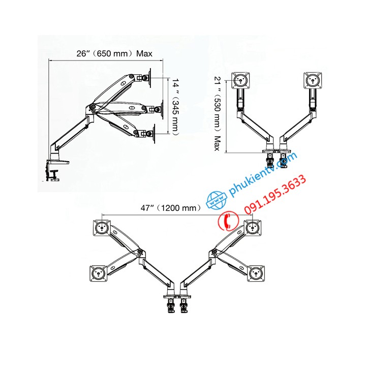 [Mã ELMS5 giảm 7% đơn 300k] [Đen Và Trắng] Giá Treo Hai Màn Hình NB-F195A 22 - 32 Inch - Tay Treo Màn Hình Đôi Mới Nhất