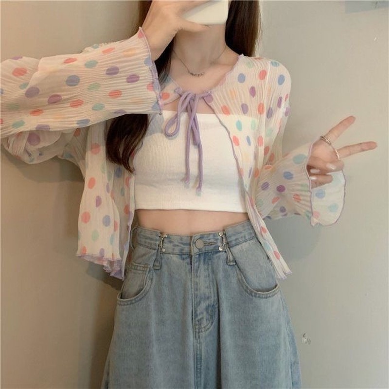 Áo Khoác Voan Mỏng Tay Dài Thời Trang Xinh Xắn Cho Nữ