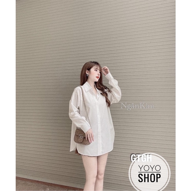 Áo sơ mi nữ trắng phom rộng trơn tay dài cổ bẻ basic ulzzang vintage hàn quốc , sơ mi trắng nữ xinh xắn YoYo