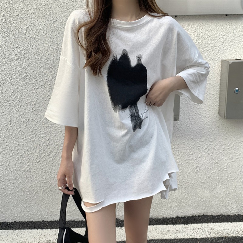 Áo thun ZHELIHANGFEI tay ngắn dáng rộng in họa tiết thời trang mùa hè cho nữ
