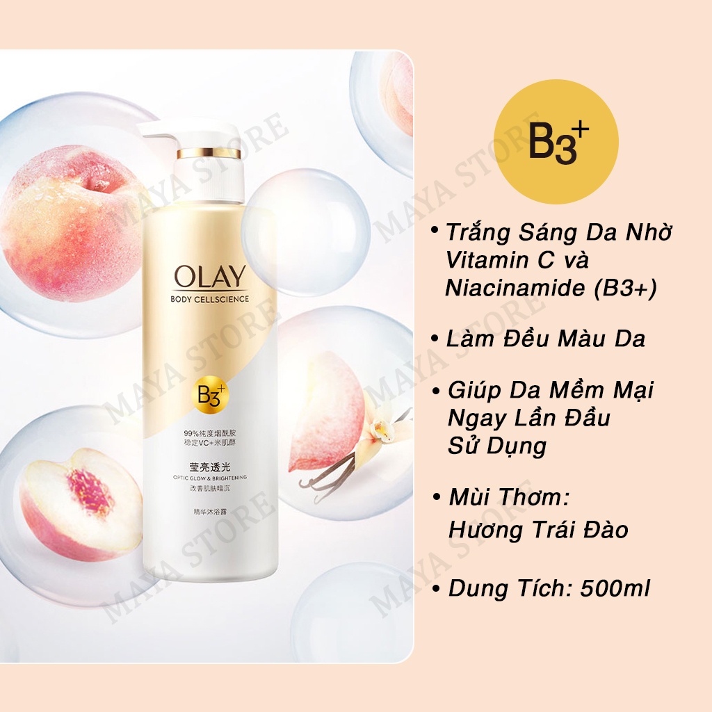 Sữa tắm Olay Vitamin B3 và Vitamin C dưỡng trắng da, cấp ẩm cho da 500ml