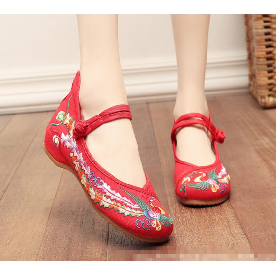 Order (Có ảnh hàng thật -cuối) Giày thêu cổ trang, phối đồ thổ cẩm cài nút họa tiết cực đẹp đế 3cm