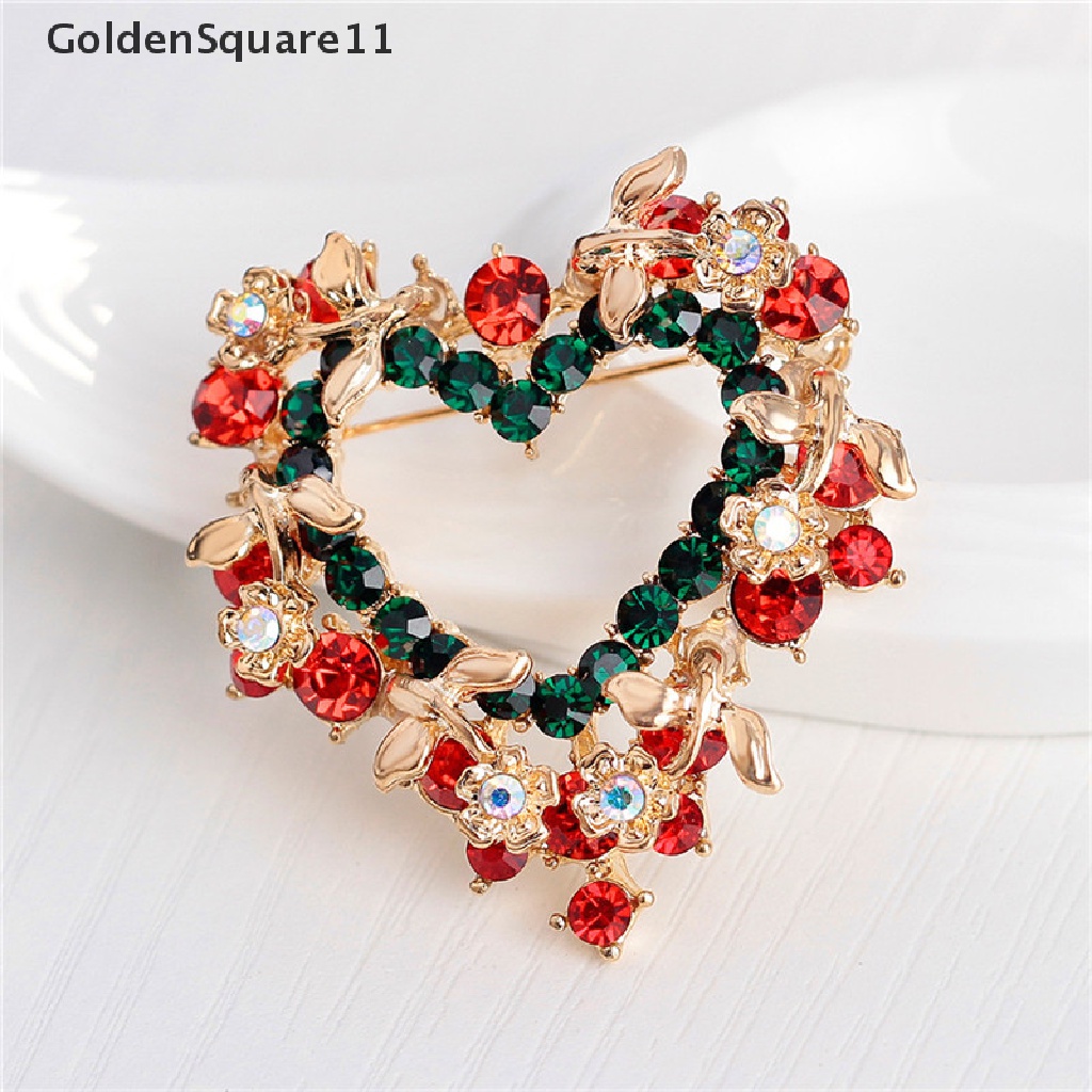 [GoldenSquare11] Fashion Unisex Heart  Garland Rhinestone Snowman Christmas Brooch Pin Xmas Gift [GoldenSquare11]