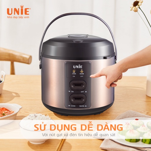 Nồi cơm điện UNIE UE-626 đáy nghiêng 60 độ trộn đều gạo trong quá trình nấu giúp cơm chín đều, thơm, ngon hơn