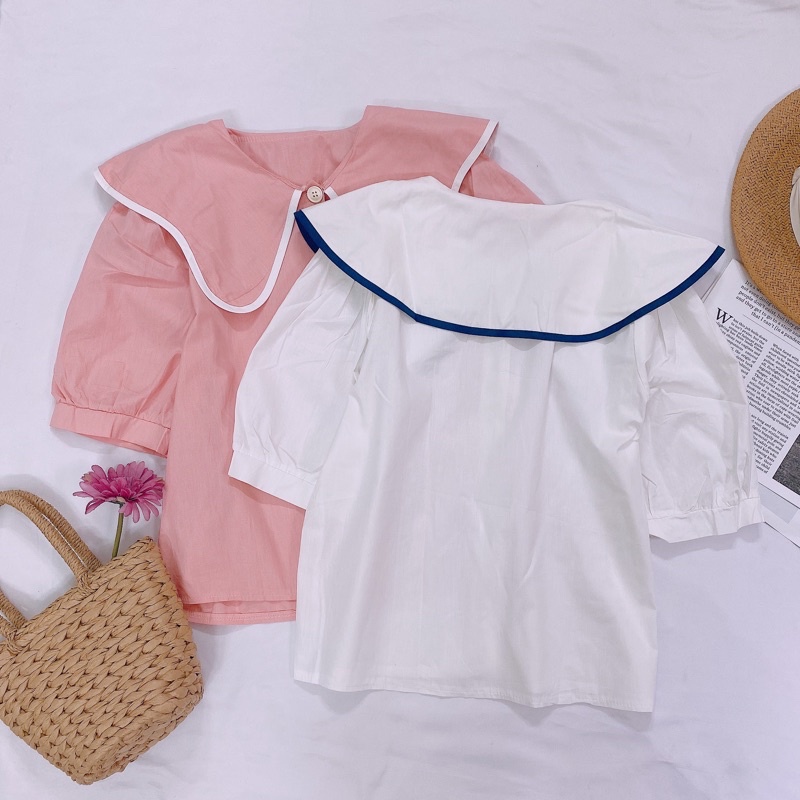 Áo Nữ Tay Ngắn Cổ Viền Phong Cách Thuỷ Thủ - Jancaroshop
