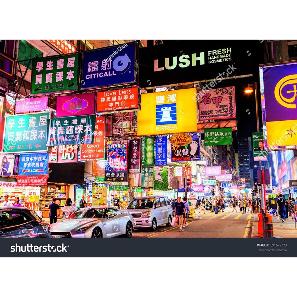 Tranh lụa 3d Hồng Kông Đường Phố HKĐP04