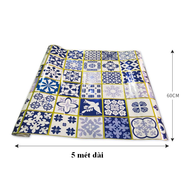 Cuộn 5m decal giấy dán tráng nhôm cách nhiệt hoa văn xanh khổ 0.6m keo sẵn