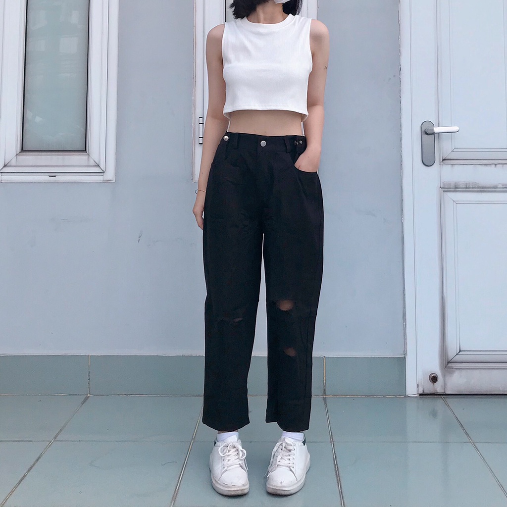 Quần DÀI Kaki NIZO RÁCH GỐI Ulzzang Unisex (Kiểu: Dài trên MẮT CÁ CHÂN) 1hitshop