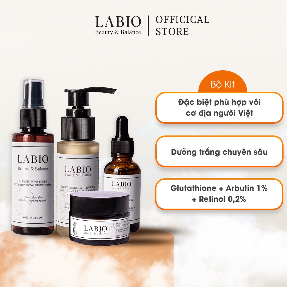 Bộ 4 Sản Phẩm Dưỡng Trắng Chuyên Sâu LABIO Glu Balance Brightening Formula