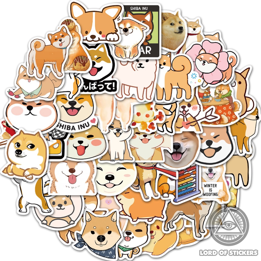 Set 50 Miếng Dán Chó Shiba Inu Sticker Hoạt Hình Cute Dễ Thương Chống Thấm Nước Trang Trí Mũ Bảo Hiểm, Laptop, Sổ, Vali