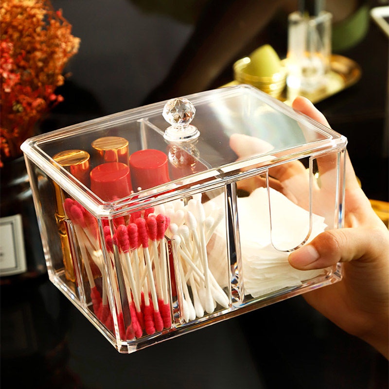 Hộp Đựng Tăm Bông Bằng Acrylic Trong Suốt Chống Bụi