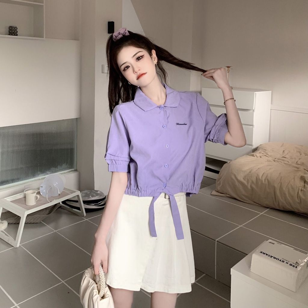 Áo Sơ Mi Dáng Rộng Cài Nút Thắt Dây Sáng Tạo Phong Cách Hàn Quốc Thời Trang Mù