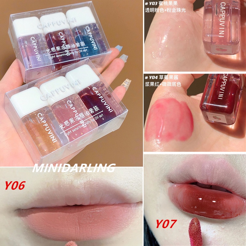 Set 3 son bóng CAPPUVINI màu nude lấp lánh 3D dưỡng ẩm