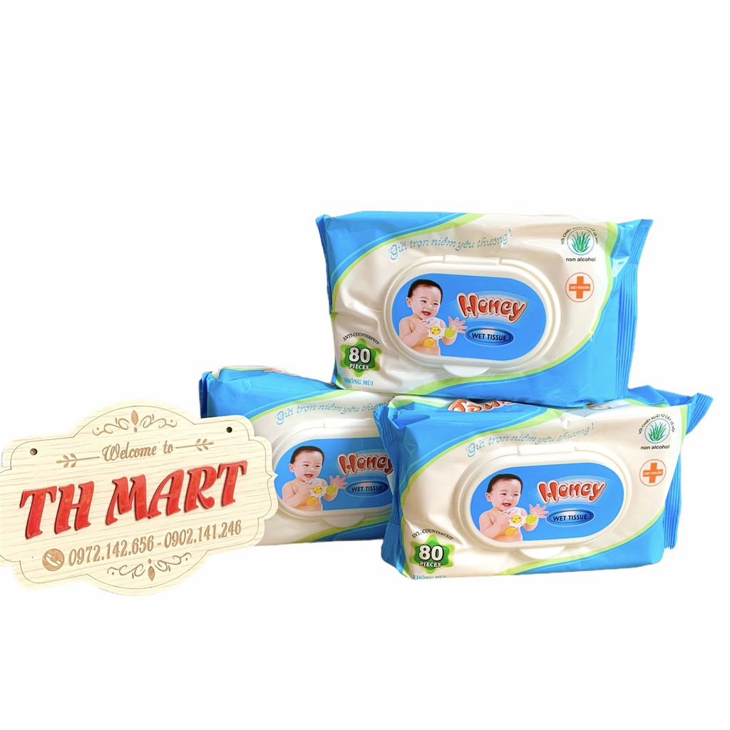 Combo 3 gói giấy ướt honey không mui an toàn cho mẹ và bé ( 80/ gói )