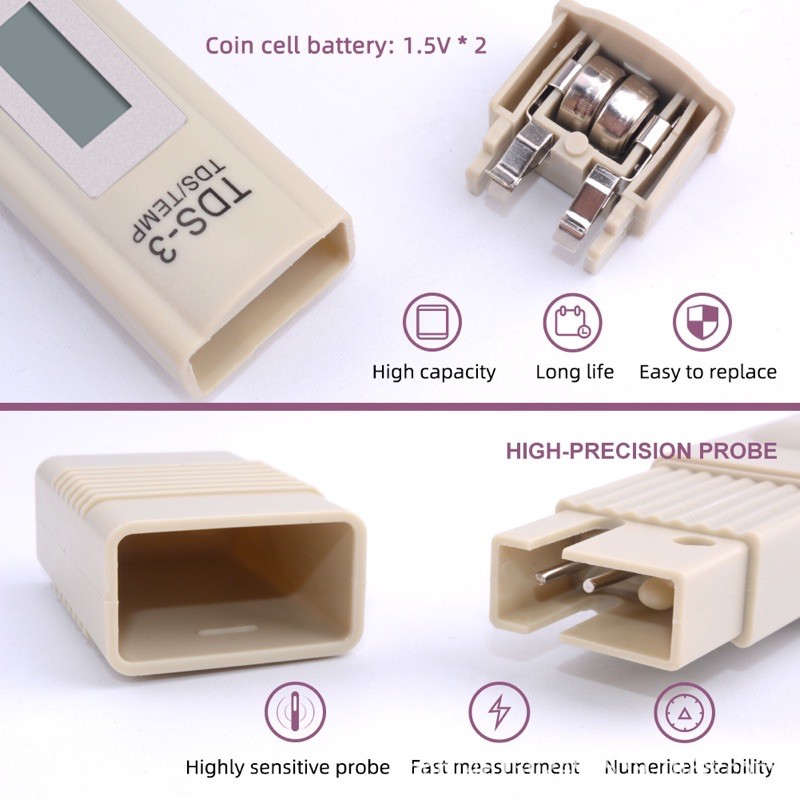 HÀNG MỚI VỀ-RẺ VÔ ĐỊCH -Bút thử nước sạch đo nhiệt độ nước TDS-3, bút TDS có bao da như hình