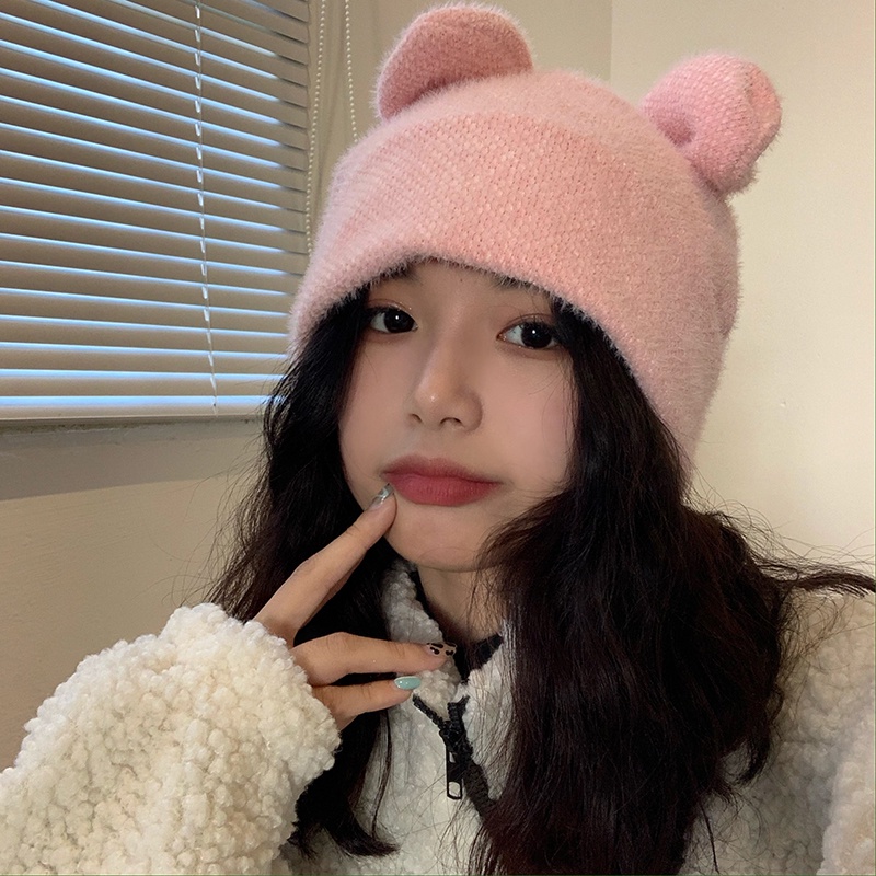 Mũ Len Dệt Kim Đính Tai Thỏ Dễ Thương Thời Trang Mùa Đông Cho Bé Gái