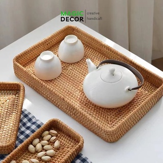 Khay đựng đồ ăn, khay decor bằng mây trang trí chụp ảnh MAGICDECOR