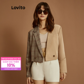 Lovito áo khoác blazer nữ nút kẻ sọc màu l32ud067