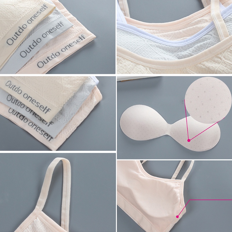 Haha Puberty Áo Ngực Thể Thao Bằng Cotton Dây Có Đệm Tháo Rời Họa Tiết Hình Học / Chữ Cái Cho Nữ